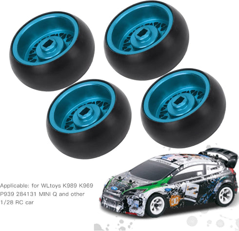 4PCS RC Car Drift Wheel Hub Tire Aluminum Alloy Tyres Rubber Tire RC Car Upgrade Parts for WLtoys K989 1/28 RC (Blue)...