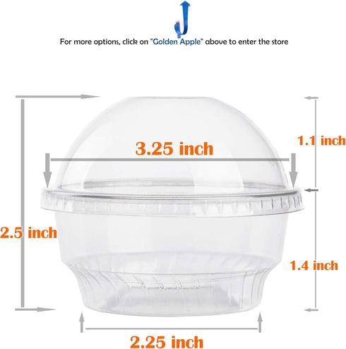 Golden Apple, 3.5oz-30sets Clear Plastic Cups for Ice Cream, Snack Bowl with Dome lids No Hole...