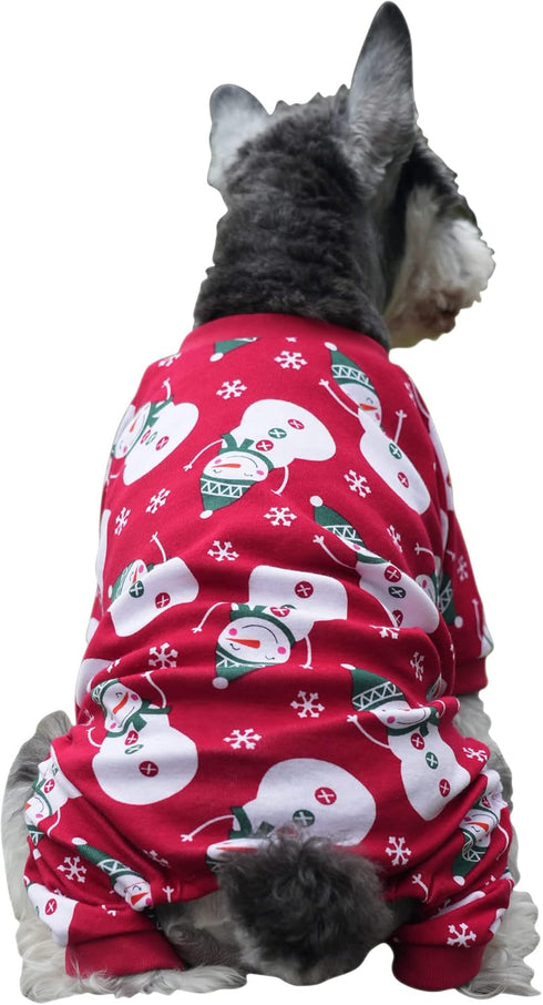 Cute Snowman Xmas Pet Clothes for Dog Pajamas Soft Christmas PJS, Medium Red Back Length 16"...