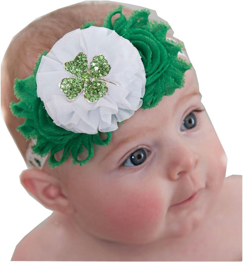St. Patrick's Day Baby Girls Hair Band Green Clover Diamond Flower Headband JHSP01...