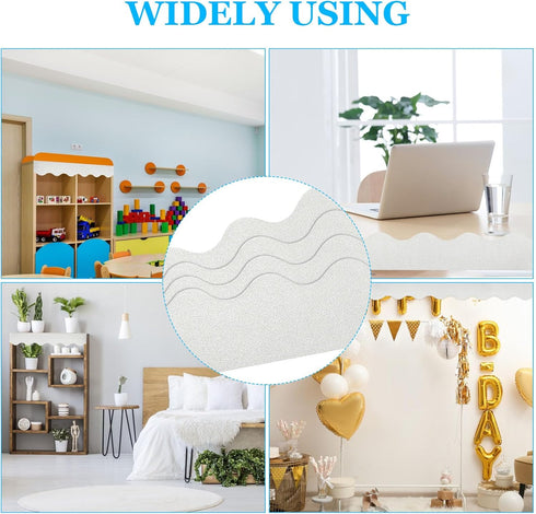90 Pcs 3” × 13” Silver Bulletin Board Borders, 97.4 Feet Shine Bulletin Board Trim, Decorative Glitter Border for Bulletin Board, Classroom and Pa...