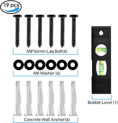 MOUNTUP Lag Bolt Kit for TV Wall Mount Comes with M8×65mm Lag Bolt & Washer for Wood Stud, Plastic Anchors for Concrete Wall, includes Bubble Leve...