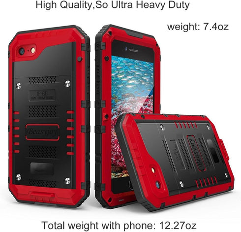 Beasyjoy for iPhone SE 2022/2020/ 8/7 Metal Case, Waterproof Heavy Duty Case with Screen Protector, Full Body Protection Military Grade Shockproof...