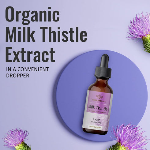HERBAMAMA Milk Thistle Liquid Drops - Organic Milk Thistle Seed Tincture - Liver Detox - Milk Thistle Liquid Extract Supplement - Alcohol-Free - 2...