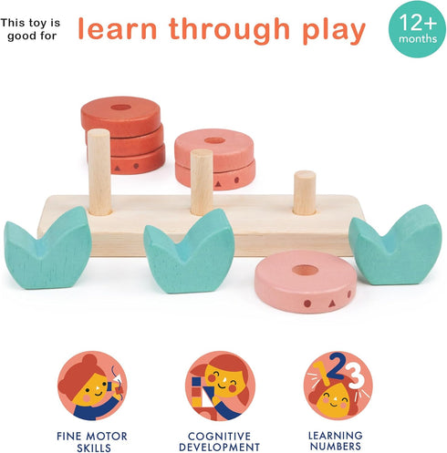 Toys - Counting Vegetables - 10pcs Stacking Wooden Ring Set - Counting and Stacking Toddler Toy - Boost Fine Motor Skills - Toddler Educational To...
