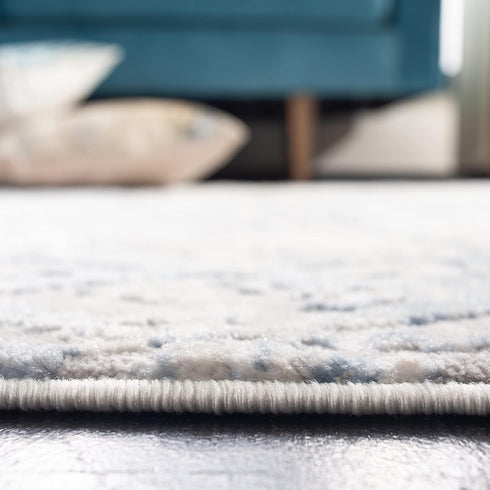 SAFAVIEH Amelia Collection Area Rug - 3' Square, Light Grey & Blue, Modern Trellis Distressed Design, Non-Shedding & Easy Care, Ideal for High Tra...