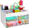 Desk Organizer and Accessories with 4 Compartments and 4 Drawers, Plastic Makeup Organizer, Pen Holder for Desktop Storage, Desk Organization for ...