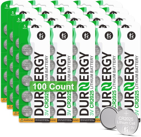 CR2025 3V Lithium Battery 100 Pack, Button Battery CR2025 Battery for Car Remote Key...