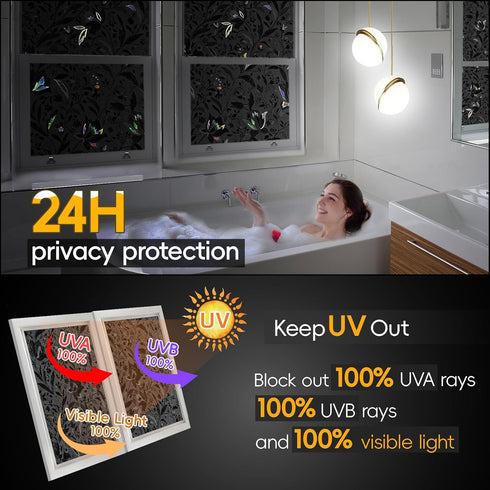 Blackout Window Privacy Film Decorative with Tulip Design, Removable Window Tint for Home, Black Out Window Cover, 17.5" by 78.74"...