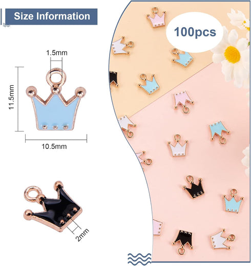 DanLingJewelry 100 pcs Random Color Crown Charms Pendants for Jewelry Making or DIY Crafts...