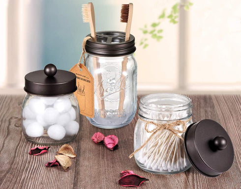 Mason Jar Toothbrush Holder – Bronze – with Genuine Glass 16 Ounce Mason Jar for Regular Mouth Mason Jar ? Premium Rust-Proof 304 Stainless Steel ...