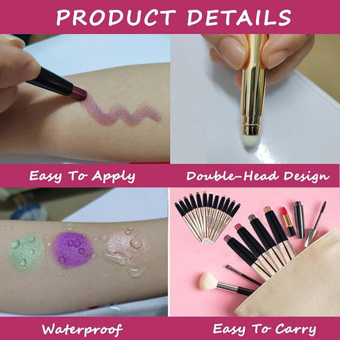 Cocoa Brown Eyeshadow Stick And Sponge Makeup Brush Cream Shimmer Smooth Shadow Pencil Eyeliner Long Lasting Waterproof Eye Shadow Highlighter Sti...