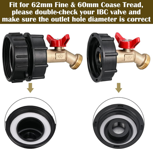 Nuanchu 275-330 Gallon IBC Tote Tank Adapter 2 in 1 IBC Tote and Coarse Thread 3/4 Inch Brass Hose Faucet Valve with Ball Valve for Garden Hose Co...