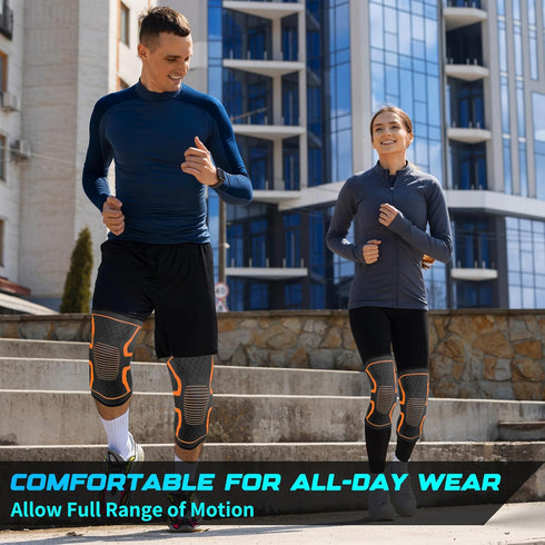 FESAS Compression Knee Braces 2-Pack - Support Sleeve for Running, Sports, Pain Relief from Meniscus Tear, ACL & Arthritis for Women & Men (Orange...