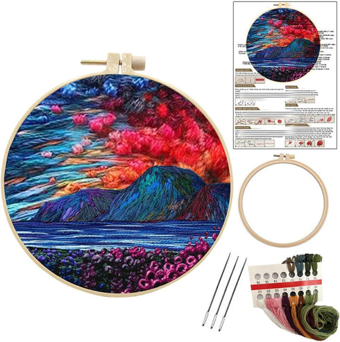 Liveish Flower Forest and Sea Mountain Embroidery Kits,Embroidery kit for beginners adults,embroidery kits for beginners with Patterns and Instruc...