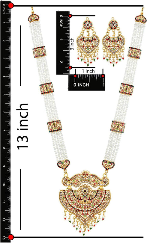 Designer Premium Hydrabadi Indian Faux Pearl Long Multicolor Necklace Jewellery Set for Women...