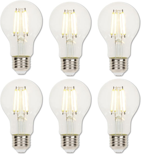 Westinghouse 5258020 6.5 Watt (60 Watt Equivalent) A19 Dimmable Clear Filament LED Light Bulb, Medium Base, 6 Pack...