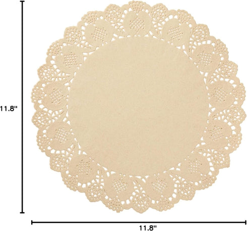 Juvale Round Paper Placemats & Doilies (12-Inch) - Brown Paper Chargers for Dinner Plates and Tea Party Decorations with Lace Scalloped Edges...