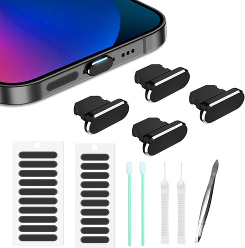 Iphone Dust Plug Compatible with iPhone and AirPods, Lightning Port Plug Protector Charging Port Anti Dust Cover includes Speaker Cover (Black)...