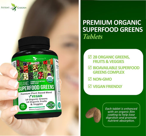 Organic Superfood Greens, Fruit and Veggies Supplement Rich in Vitamins & Antioxidants with Alfalfa, Beet Root & Tart Cherry to Boost Energy, Immu...