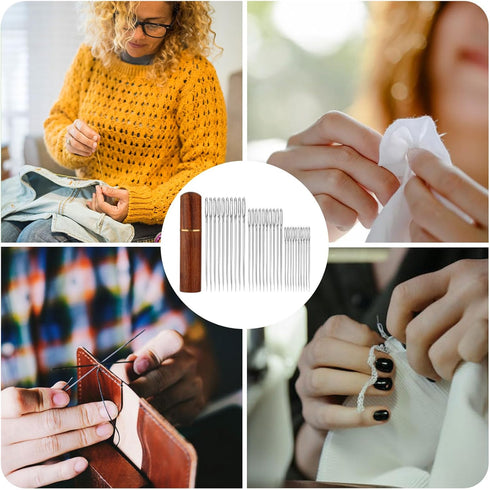 30pcs Large Eye Sewing Needles, Stainless Steel Hand Knitting Needles Sharp Tapestry Embroidery Needles with Wooden Needle Case Yarn Sewing Needle...