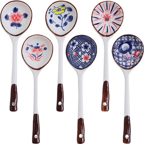 Soup Spoon, Asian Ceramic Spoons with Long Handle Japanese Soup Spoon, Chinese Ramen Spoons Easy to Hold for Ramen Wonton Noodle Miso Dumplings-Se...