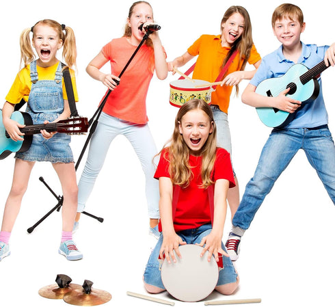 Kids Drum Set 7.87 in Wooden Toy Drum with Adjustable Strap 2 Drumsticks Educational Sensory Musical Instrument Drum Set for Toddlers Kids Baby To...