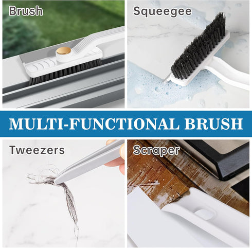 NiHome Multifunctional Rotating Crevice Cleaning Brush for Bathroom, Gap Cleaning Brushes w/Silicone Squeegee for Window, Flexible Bristles for Ba...