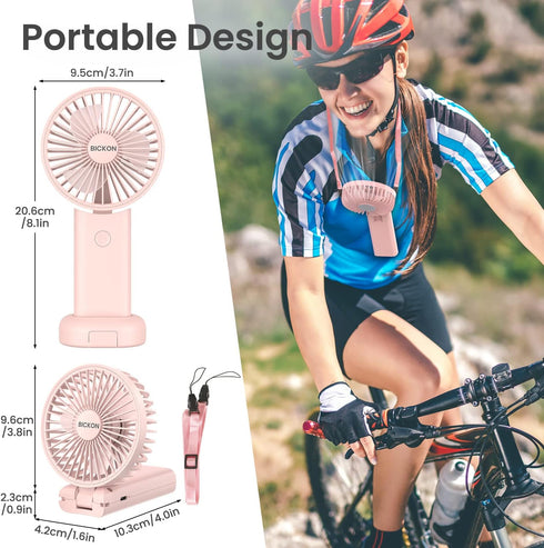 Handheld Fan, Portable Fan with USB Rechargeable Battery, 3 Adjustable Speed personal fan Desk Table fan with Base, Lightweight Makeup Fan for gir...
