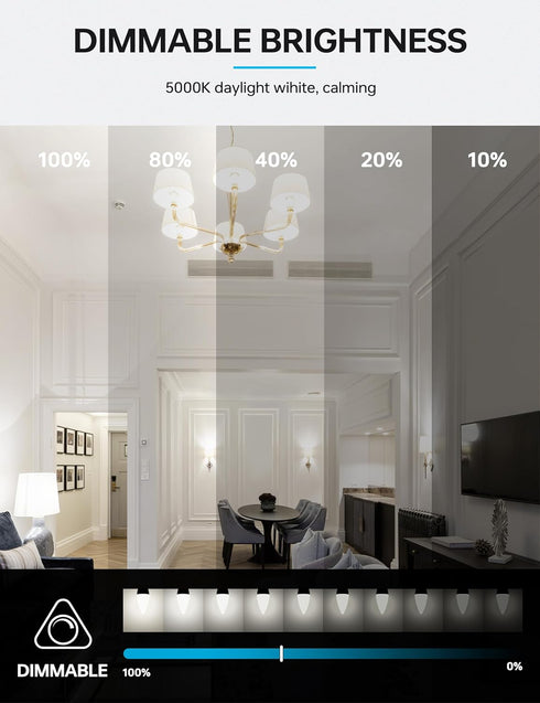 KINDEEP LED Candelabra Light Bulbs Dimmable 60 Watt Equivalent, Daylight 5000K, 600LM, E12 Candle Bulb Base 6W Ceiling Fan Lightbulbs Type B Bulb ...