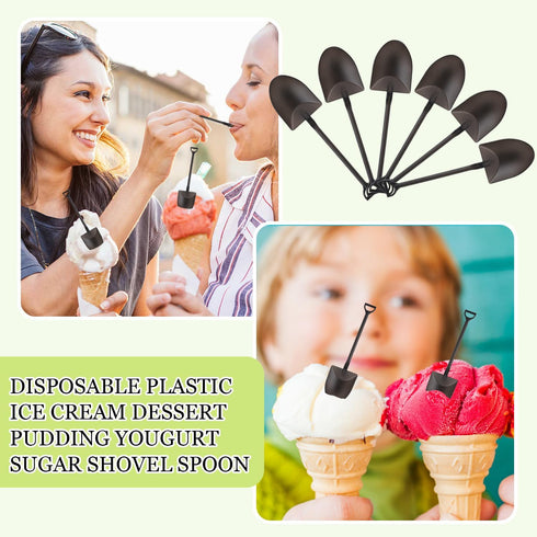 80pcs Mini Shovel Spoons Disposable Platsic Dessert Shovel Shaped Spoon for Ice Cream Pudding Yogurt Party Supply,Black...
