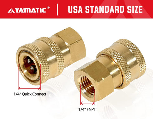YAMATIC Pressure Washer Adapter, 1/4 Inch Quick Connect Fittings, Solid Brass, 1/4'' Quick Connect Socket to 1/4'' Female NPT, Power Washer Couple...