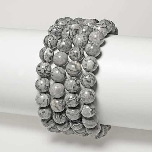 AAA Natural Map Stone Beads Gray Picasso Stone Beads for DIY Bracelet Making 15" (6mm)...