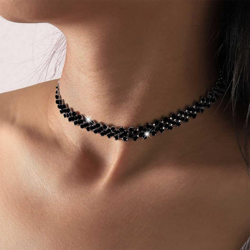 EARENT Rhinestone Choker Necklaces Black Crystal Row Necklace Chain Sparkly Minimalist Prom Party Neck Jewerly for Women(C-Black)...