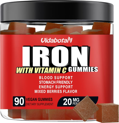 Sugar Free Iron Gummies for Women Men & Kids-Iron Supplement 20mg with Vitamin C for Iron Deficiency, No Rust Taste, Gentle Iron for Stomach, Mixe...
