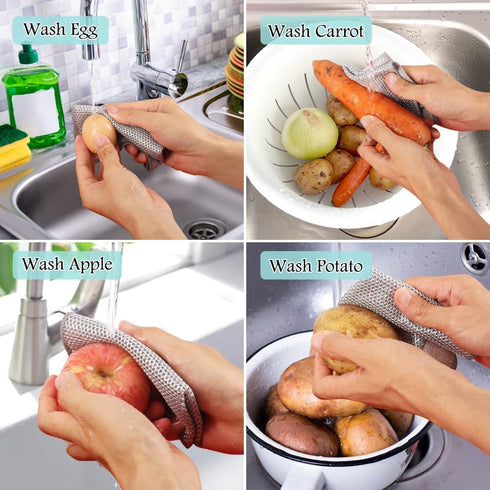 Advantez 12Pcs Multipurpose Wire Dishwashing Rags?Double-Layer Non Scratch Fiber and Wire Dishcloths for Household Kitchen Supplies,Wire Miracle C...