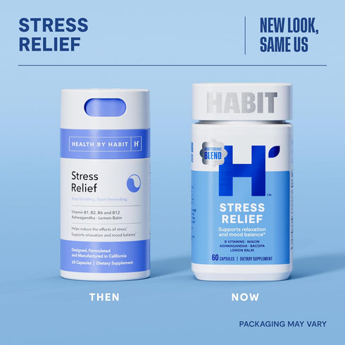 HABIT Stress Relief Supplement (60 Capsules) - New Look, Supports Relaxation & Mood Balance, Vitamin B, Adaptogens, Lemon Balm, Calming, Vegan, No...