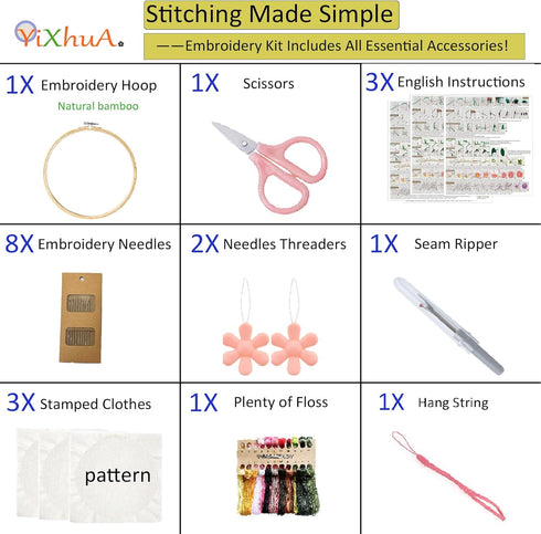 Yixhua 3 Sets Practice Embroidery Kit for Beginners,Cross Stitch Kit Adult with Pattern Starter Hand Embroidery with Instructions Arts and Crafts ...
