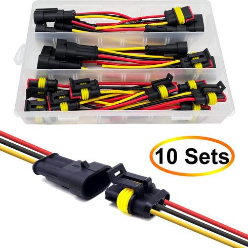 18 AWG 3 Pin Connector Waterproof Wire Connectors 3 Pin Automotive Electrical Connectors Quick Disconnect 3 Wire Connectors with 18 Gauge Wire (10...