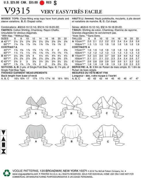 Vogue Patterns Misses' Top, 14-16-18-20-22, red...