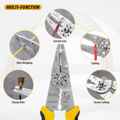 KATA 8 Inch Wire Cutter Wire Stripper, Cutting for 10-20 AWG Solid Wire and 12-22 AWG Stranded Wire, Wire Stripper Crimper Crimping Tool for Elect...