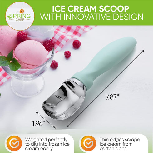 Spring Chef Heavy Duty Ice Cream Scoop with Comfortable Handle, Professional Metal Ice Cream Scooper for Gelato, Sorbet, Cookie Dough, Frozen Yogu...