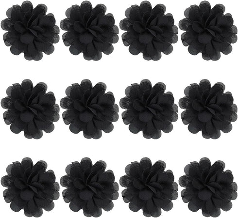 GORGECRAFT 12Pcs 3D Chiffon Flower Black Mesh Fabric Flowers Sewing Fabric Appliques Headband Embellishments Ornament Accessories Chiffon Lace Flo...
