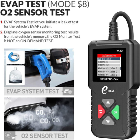 2025 Ver. EDIAG OBD2 Scanner YA-101 Auto Code Reader for Check Engine Light,O2 Sensor,EVAP Test,On-Board Monitor Test,Smog Check,OBD2 Diagnostic S...