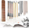 15 Pieces Chinese Calligraphy Writing Brushes Set with Writing Paper Roll-up Brush Bamboo Holder, Shanlian Hubi Kanji Japanese Sumi Drawing Brushe...
