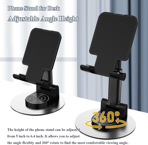 Rotatable Cell Phone Stand for Desk, Height Angle Adjustable Phone Holder Portable Phone Stand Compatible for Most Smartphones iPhone 14, Pro, Pro...