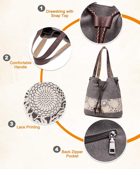 Women Printing Canvas Shoulder Bag Casual Hand Bags Purse Retro Tote Bags...