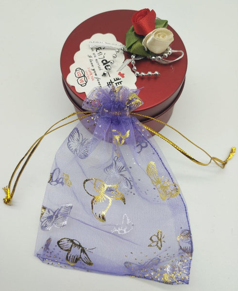 100pcs Mini Sheer Organza Wedding Favor Bags 3.5x4.5'' Luxury Jewelry Candy Gift Card Bags with Gold Line Drawstring Pouches Butterflies (Light Pu...