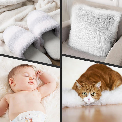 Shaggy Plush Fur Fabric Christmas Craft Fur 10 x 20inch Fuzzy Fabric Sewing Fur Cuts for DIY Crafts Halloween Winter Costume Decoration Rug Mat(Wh...
