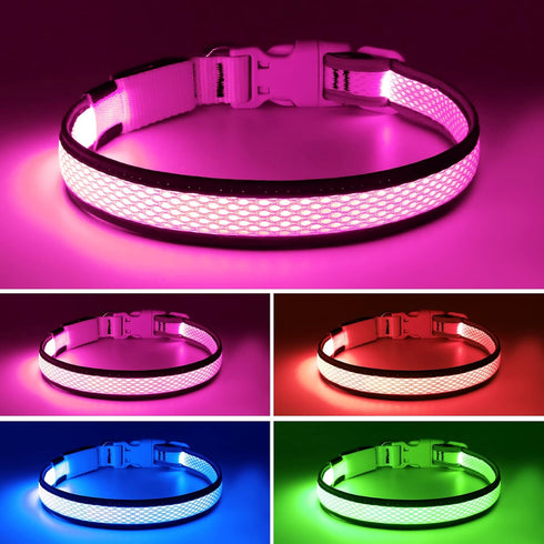 LED Dog Collar, USB Rechargeable Light Up Dog Collar Lights, Adjustable Comfortable Soft Mesh Safety Dog Collar for Small, Medium, Large Dogs(Smal...